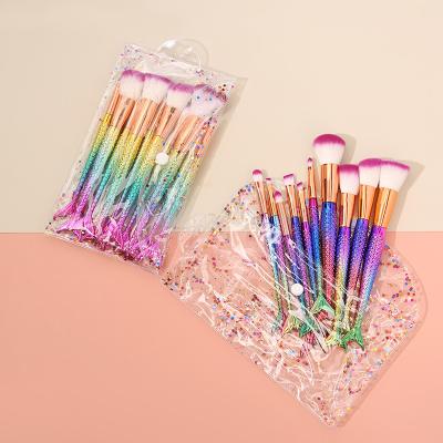 China 2022 Best Selling Amazon Super Soft Portable Personalized Private Label 10 Piece Mermaid Makeup Set Fishtail Makeup Brush Fork Fishtail Free Sample for sale