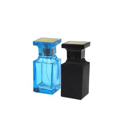 China Men's Cologne 50ml Fine Mist Spray Perfume Glass Bottles Empty Blue Black Custom Wholesale High Quality Square Cosmetics for sale