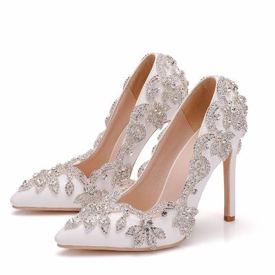 China Crystal Queen Elegant Pointed Toe Anti-slippery Wedding Shoe Pumps Shape Party High Heels Women Dress 11CM for sale