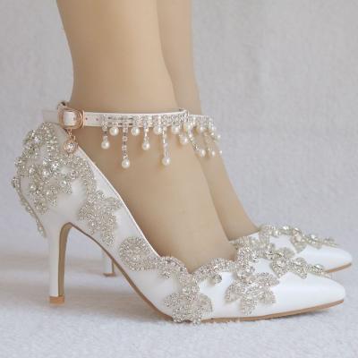 China Crystal Queen Women Fashion Pumps Toe High Soft Tassel Headed Heel Wedding Shoes Anti-slippery Sandals for sale