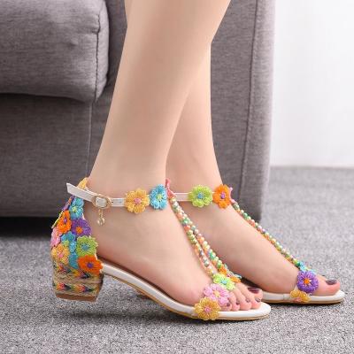 China Bridal Thin High Heels Open Toe Summer Lace Sandals Crystal Queen Women Wedding Shoes White Tassel Round Flowers for sale