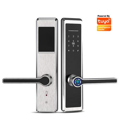 China 304 Tuya WiFi Waterproof Smart Fingerprint Lock 304 Stainless Steel Door Lever Home Door Lock for sale