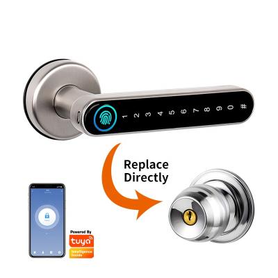 China Zinc Alloy Tediton WIFI Tuya APP Smart Locks Door Knob Digital Fingerprint Digit Smart Door Lock for sale