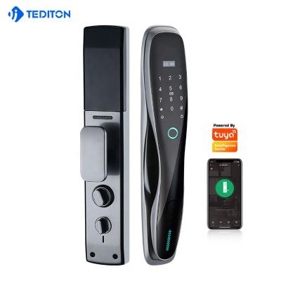 China Tediton Tuya CNC Aluminum Keyless Door Lock with Security Camera Push-Pull Door WIFI Handles Smart Lock for sale