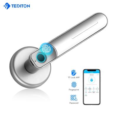 China Guangdong zinc alloy silver remote control smart lever lock APP Tediton TTlock magnetic fingerprint door lock for sale