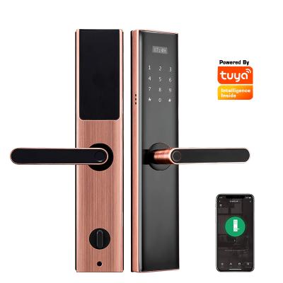 China TUYA APP Luxury Wifi Stainless Steel Fingerprint Door Handle Lock With Biggest Armored Glass Panel for sale