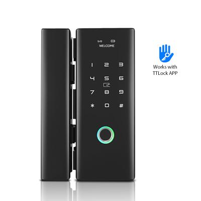 China Luxury Aluminum Alloy Fingerprint Password Rifd Digital Keyless Biometric Door Lock For Frameless Double Glass Door for sale