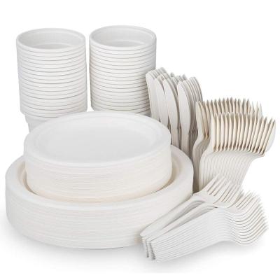 China Disposable Disposable Party Tableware Set Biodegradable White Paper Plates Disposable Eco-Friendly Sugarcane Fruit Paper Plate for sale