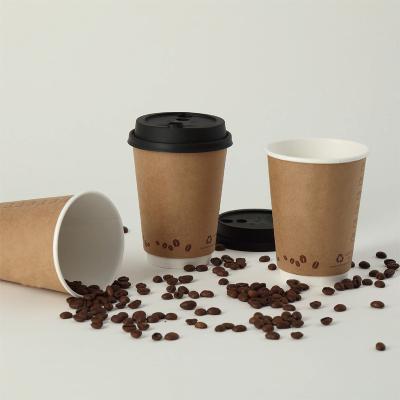 China Logo Printing Disposable Double Wall Biodegradable Custom Paper Coffee Cup With Lid for sale