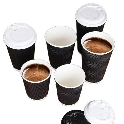 China Amazon Recyclable Custom Printed Disposable Corrugated Takeout Coffee Cup Double Wall Ripple Paper Cups With Lids for sale