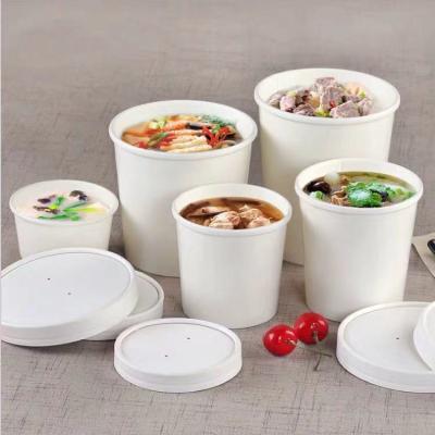 China Large Capacity White Paper Biodegradable Disposable Bowl With Lid Eco Takeaway Food Package Paper Cup Paper Bowl for sale