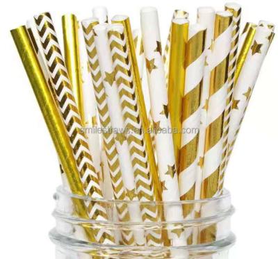 China 2021 Eco-friendly Hot Selling Amazon Good Quality Gold 25pcs Disposable Paper Straw Biodegradable Disposable Paper Straws For Cocktail Party for sale