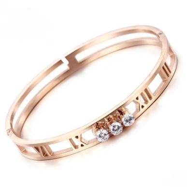 China 2017 Rose Gold Women's Stainless Steel Crystal Jewelry Thread Bangle Bracelet Wholesale TRENDY for sale