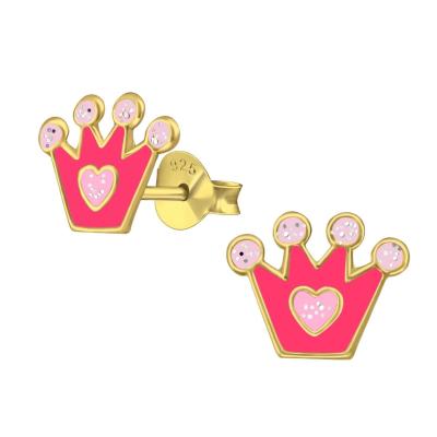 China Fashion 925 Sterling Silver Environmental Friendly Earrings Set Cute Jewelry Enamel Crown Heart Stud Earrings For Kids for sale