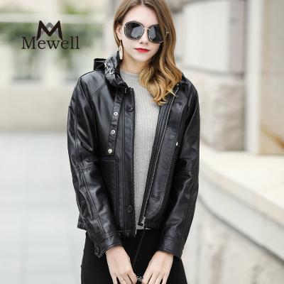 China QUICK DRY Women Short Style Leather Coat New Design Leather Jacket Black Fashionable Women Leather Jacket for sale