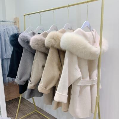 China Anti-Shrink Plus Size Women's Winter Streetwear Mid Length Warm100% Real Wool Fox Fur Coat Collar Thick Outerwear Winter Oversized Jacket for sale