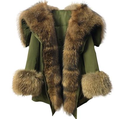 China Anti-shrink hot sale oversize fox fur trim big raccoon fur collar outerwear women fluffy winter coat down jacket luxury real fur parka for sale