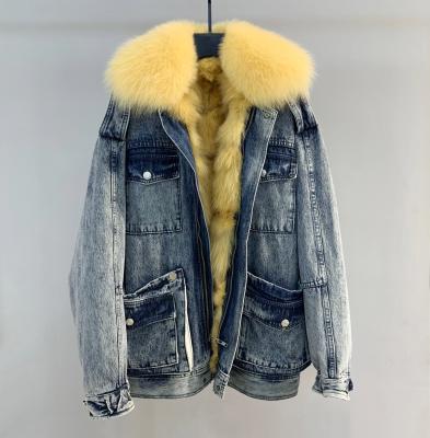 China Fox Fur Outerwear Woman Female Warm Coats Cotton Parkas Bomber Jacket Women New Jeans Jacket Winter Anti-Shrink Coat for sale