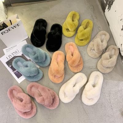 China New Fashion Girls Winter Sandals Anti-odor Design Faux Fur Indoor Slippers Autumn Fur Shoes Platform Fur Indoor Slippers for sale