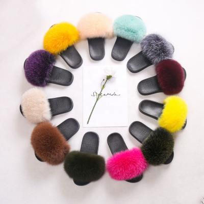 China Fast Shipping Fox Fur PVC Fur Slides Fashion Trend Real Fur Slippers Unique Slipper Anti-skid Trend for sale