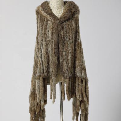 China Plus Size 2020 New Design Nature Irregular Tailoring Color Fringed Edge Hood Rabbit Fur Knitted Cape for sale