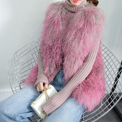 China Mongolian Sheep Fur Vest Winter Outerwear Women Lamb Fur Vest Real Cheap Breathable Genuine Fur Vest for sale