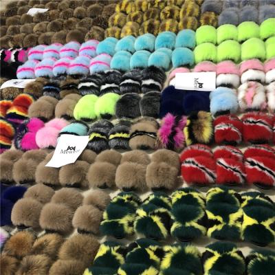 China Anti-Smell Mix Color Fur Big Slips Soft Women Springs Summer Factory Slipper Custom Raccoon Fur Slippers For Women for sale