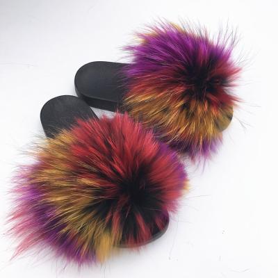 China Cheap NEW fashion trend design small fox fur logo shoes custom hot sale indoor summer slides for lady and girls for sale