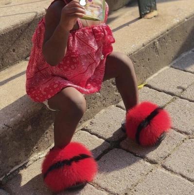 China Custom Logo Flat Custom Logo Kids Baby Fur Slipper Soft Sandals Smudge Fur Slides For Kids for sale