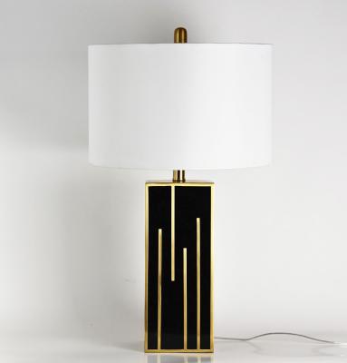 China EUROPEAN Modern Gold and Black Metal Table Lamp with Fabric Shade for Living Room Bedroom and Hotel Decoration TABLE LAMP for sale