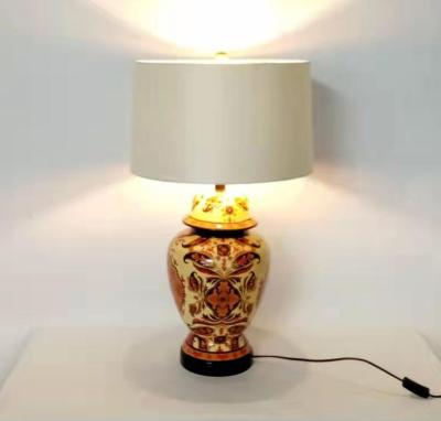 China Asian Decoration in Living Room Room Bedside Hotel Decor Home Table Lamps Shade Fabric Lamps Low Gray Color Home Ceramic Lamps for sale