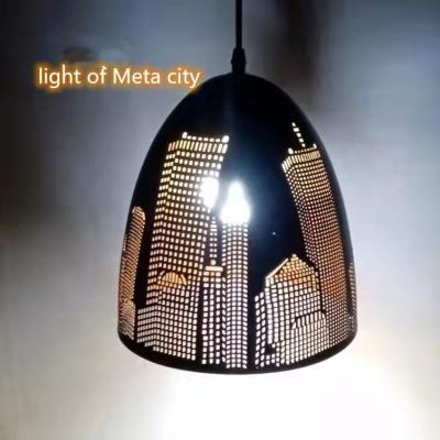 China Scandinavian Steel Black Shade Indoor Lamps Shade City Meta Dining Room Lamps Home Decor Light Hanging Pendent Lamp for sale