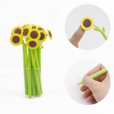 China Schattige cartoon zonnebloem Silicone neutrale pen Studenten papierwerk Swing Gift Pen Te koop