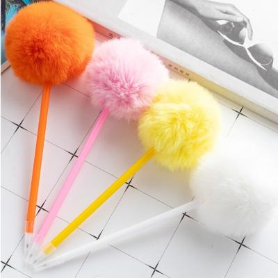 China Lovely Colorful Soft Fluff Plastic Ball Pen 1.0mm Slender Barrel Gift Ballpoint Pens for sale