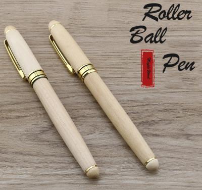 China Retro Maple Wood Signature Pen 0.5mm Metal Clip Business Roller Ball Pen for sale