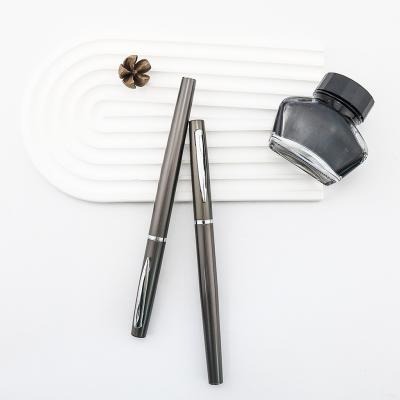 China Grey Metal Calligraphy Brush Pen Fountain Pen Style Soft Tip Brush Pen for sale