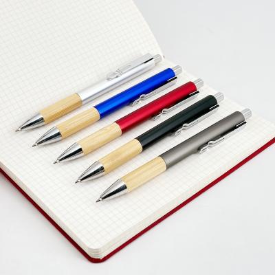 China Eco-Friendly Bamboo Grip Ballpoint Pen Press Metal Ball Pen For Writing Exams for sale