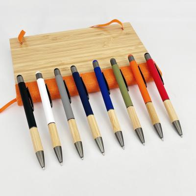 China Creative Bamboo Grip School Plastic Ballpoint Pen Soft Rubber Touch Screen Top Ball Pen for sale