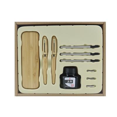 Cina Bambù Legno Business Stationery Set Colore Naturale Penna a sfera a rulli Set di penna stilografica in vendita