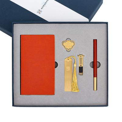 China Classical Sandalwood Business Stationery Set Bookmark Notebook Craft Pen U Disco à venda