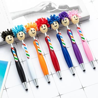 China Cute Cartoon Plastic Ball Pen Doll Head Touchscreen Ballpoint Pens Kids Gift for sale