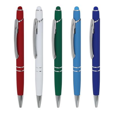 China Custom Logo Metal Touch Screen Ballpoint Pen Zachte rubberen oppervlak Glanzige Schrijfbalpen Te koop