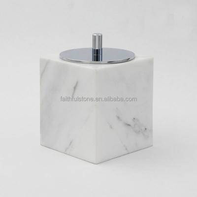 China Viable Wholesale Small Marble Stone Storage Box Cotton Swab Container Jar In Reasonable Price for sale