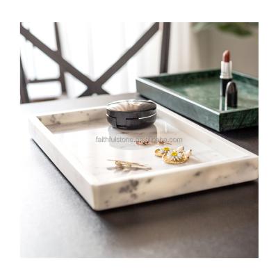 China Wholesale Eco-Freindly Natural Marble Stone Rectangle Tray Table Food Breakfast Serving Tray Tea Coffee Tray in cheap price for sale