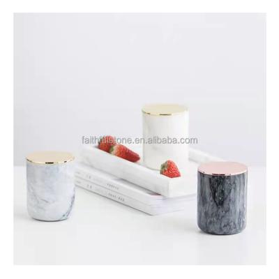 China Wholesale ECO-frendly modern decorative natural marble stone candle jar with lid in reasonable price and high quality for sale