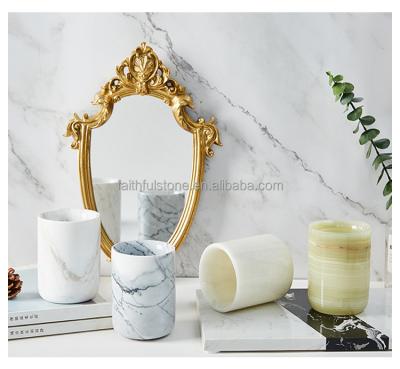 China Wholesale Viable Natural Marble Stone Mug Toothbrush Cup Bathroom Sanity for sale