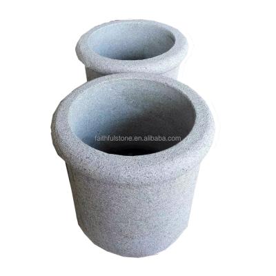 China Durable Gray Granite Stone Flower Pot For Garden Outdoor Stone Flower Pot for sale