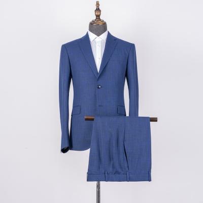 China Plus Size Clothing Manufacturers Two Pieces Navy Plaid Slim Fit Custom Men's Business Casual Dress Wool Tailored Suit for sale