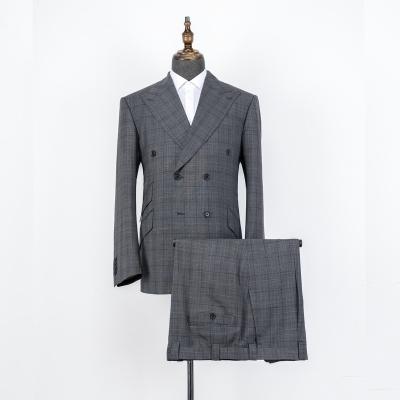 China Gray Plaid Slim Fit MTM Men's Two Piece Casual Worked Suit 2022 Factory Size Direct Sales High Quality Plus Wool for sale