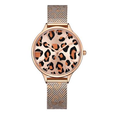 China Water Resistant Fashion Charming Ladies Watch Leopard Grain Mesh Strap Ultrathin Wristwatch For Women Watches for sale